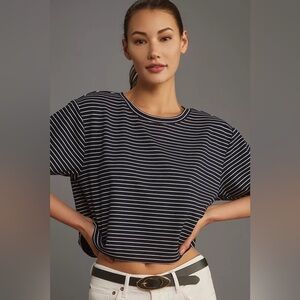 Maeve by Anthropologie Women's Top Size XS Blue Striped Cropped T Shirt‎